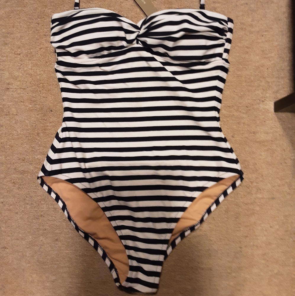 jcrew striped bandeau one piece with tags